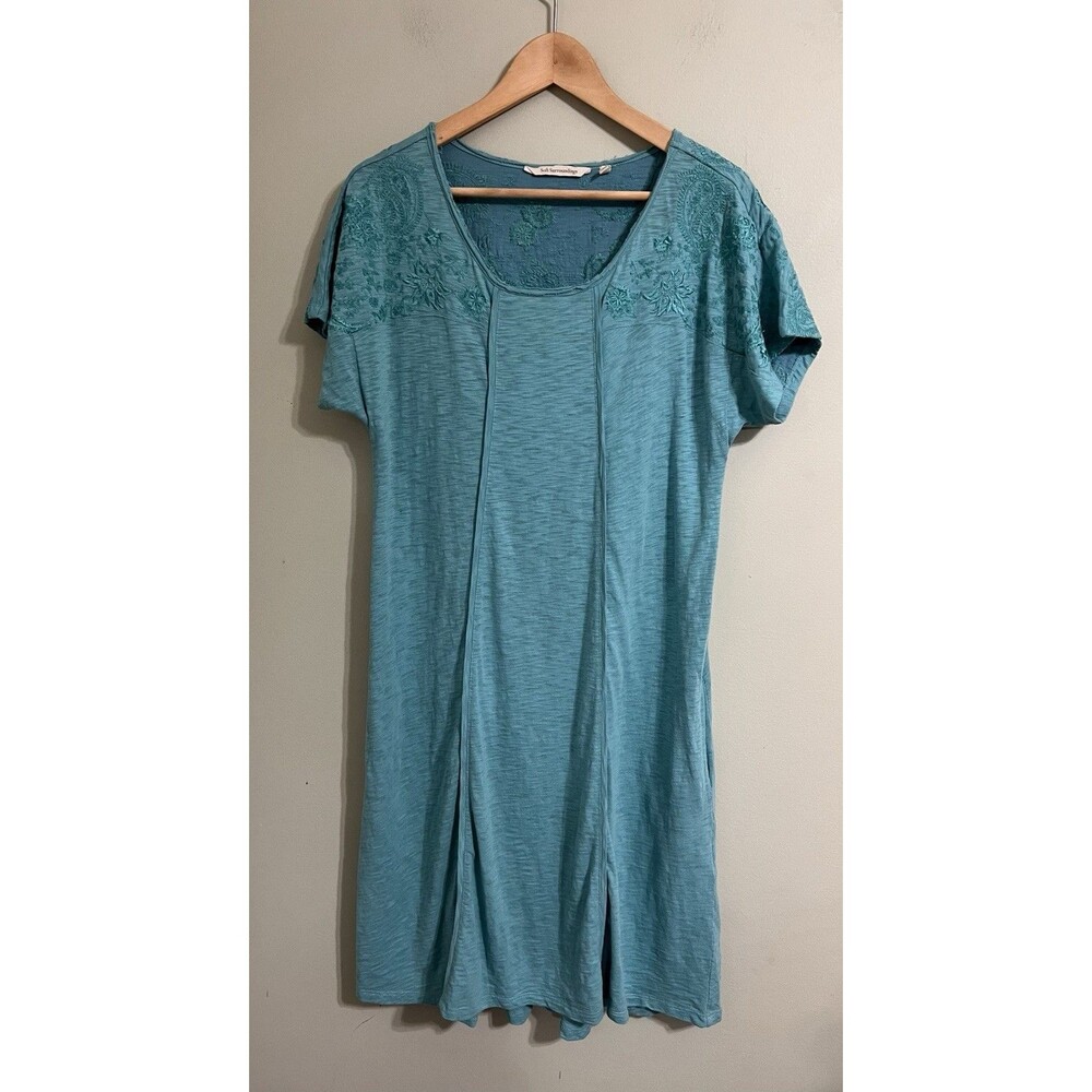 Soft Surroundings Gladstone Dress in Porcelain Blue Embroidered Pockets Size S